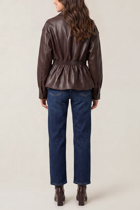 Collared Shirred Waist Jacket