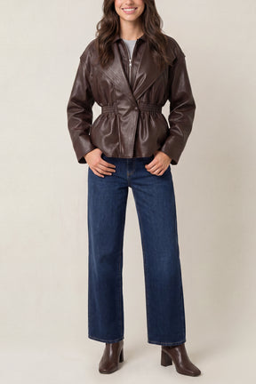 Collared Shirred Waist Jacket