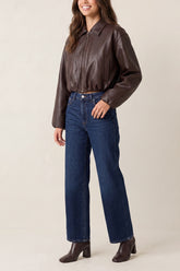 PU Puff Ball Cropped Collar Jacket