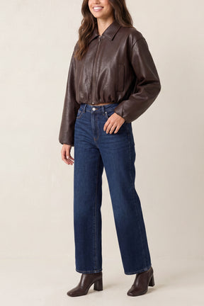 PU Puff Ball Cropped Collar Jacket