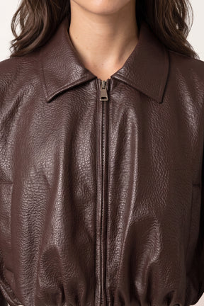 PU Puff Ball Cropped Collar Jacket