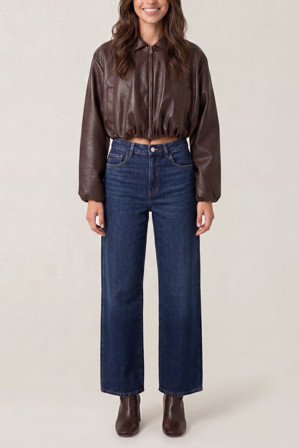 PU Puff Ball Cropped Collar Jacket