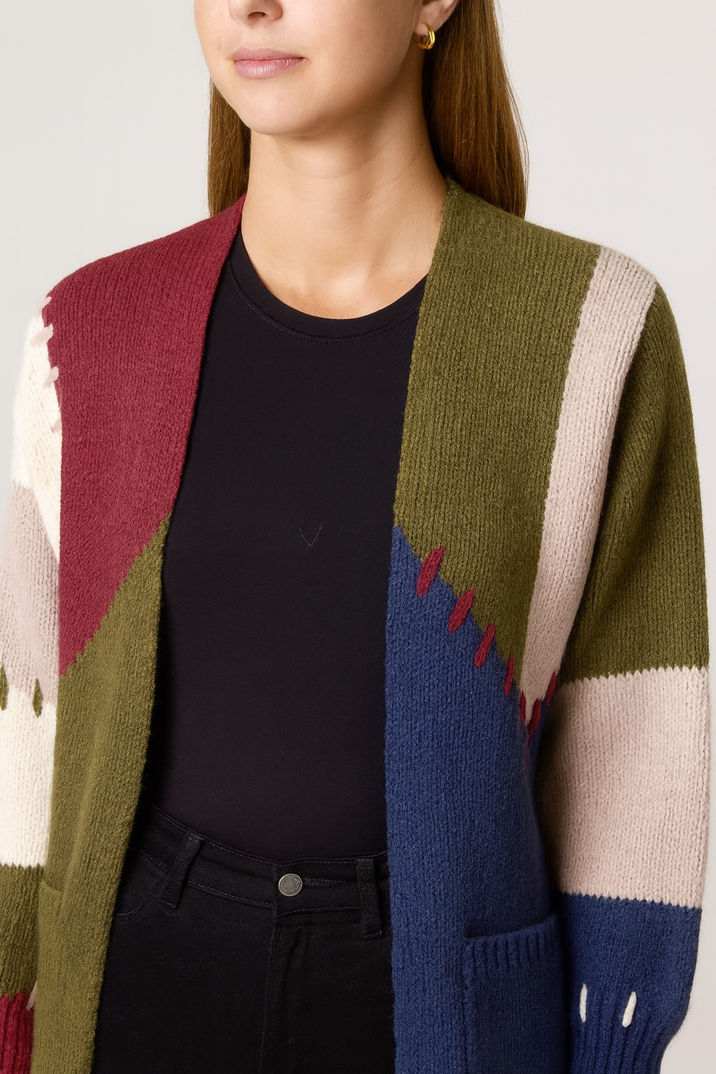 Stitch Colour Block Knit Cardigan