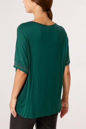 Diamante Embellished Round Neck Top