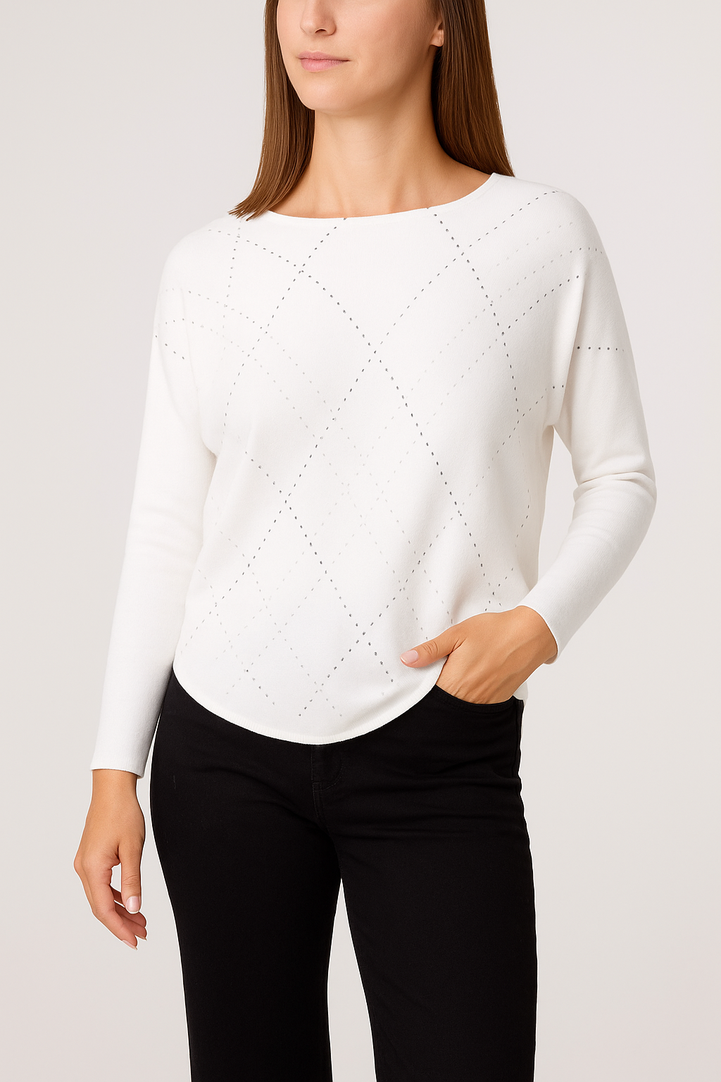 Embellished Diamond Patterned Jumper