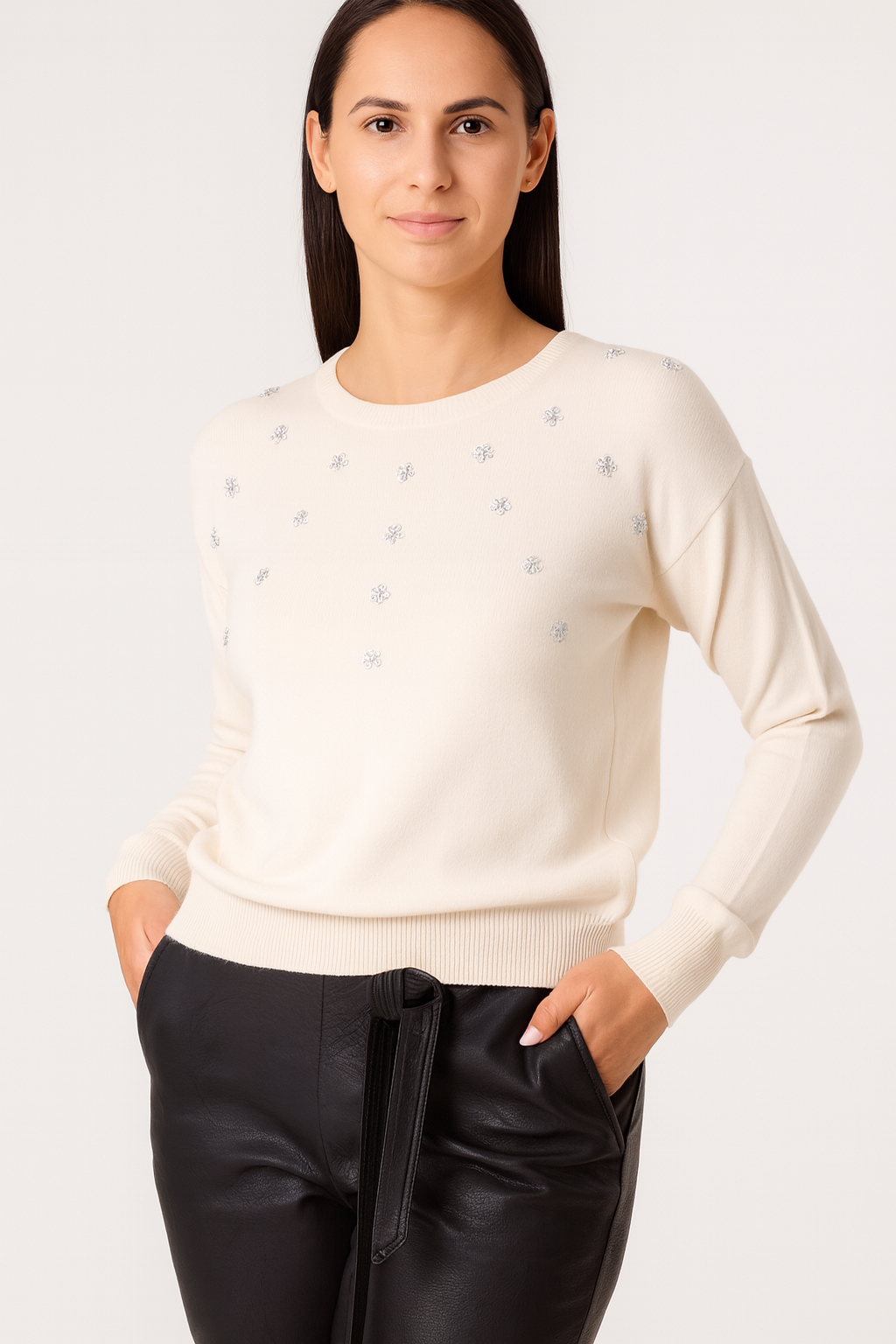Diamante Ditsy Floral Round Neck Jumper