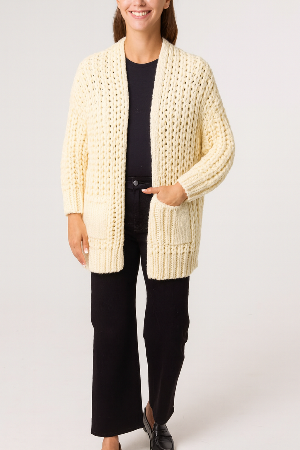 Thick Cable Knit Pockets Cardigan