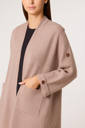 Button Sleeve Open Front Cardigan
