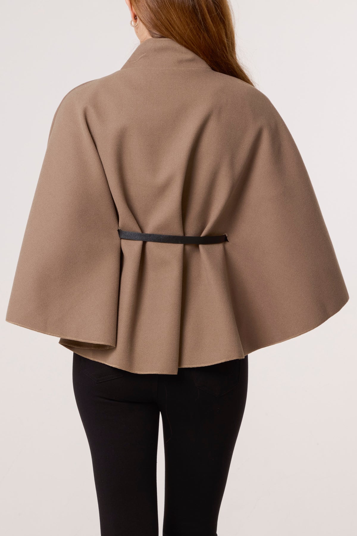 Gold Button High Neck Belted Cape