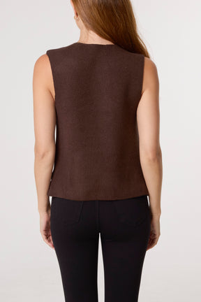 Gold Brooch Knitted Waistcoat