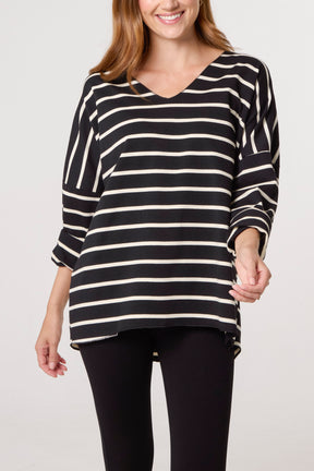 Striped V-Neck Long Sleeve Top