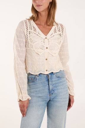 Embroidery & Crochet Butterfly Top