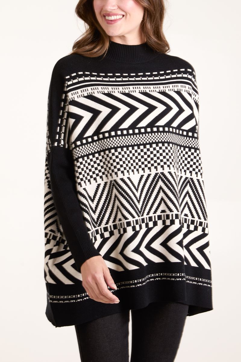 Abstract Print Round Neck Jumper