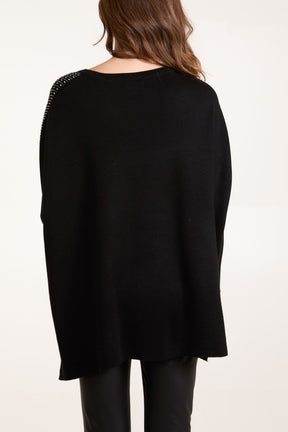 Diamante V-Neck Relaxed Jumper