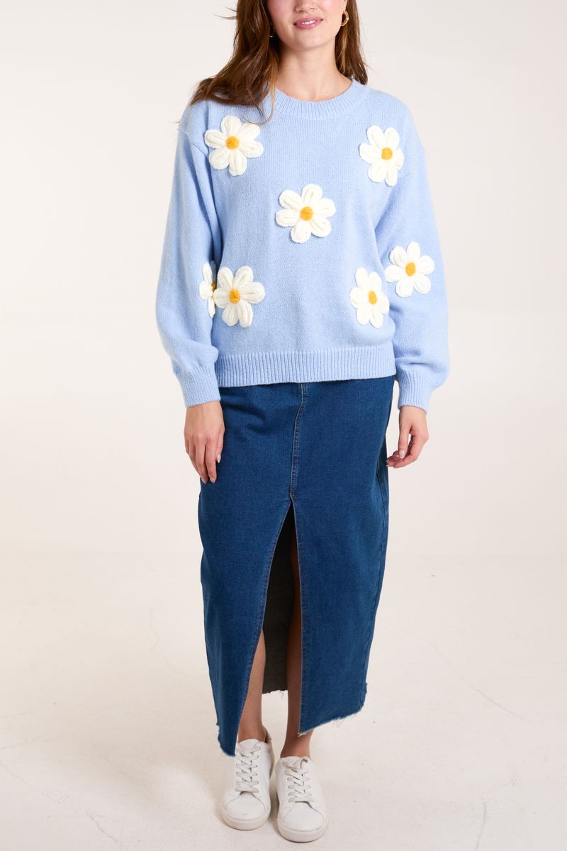 Knitted Daisies Crew Neck Jumper