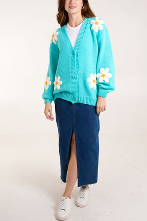 Knitted Daisies Button Cardigan