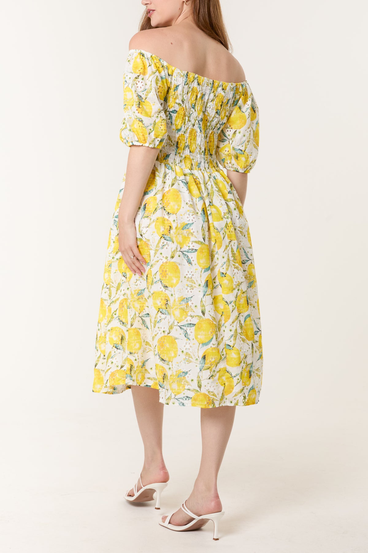 Lemon Broderie Anglaise Midi Dress