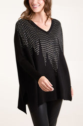 Diamante V-Neck Relaxed Jumper