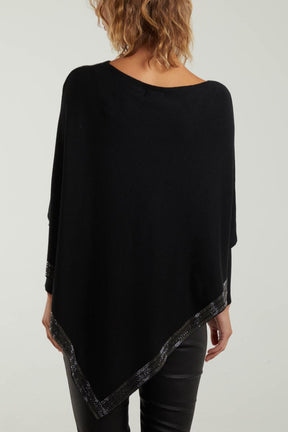 Slash Neck Diagonal Diamante Poncho