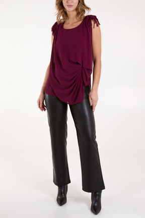 Fringe Padded Shoulder Draped Top