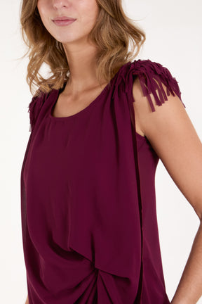 Fringe Padded Shoulder Draped Top