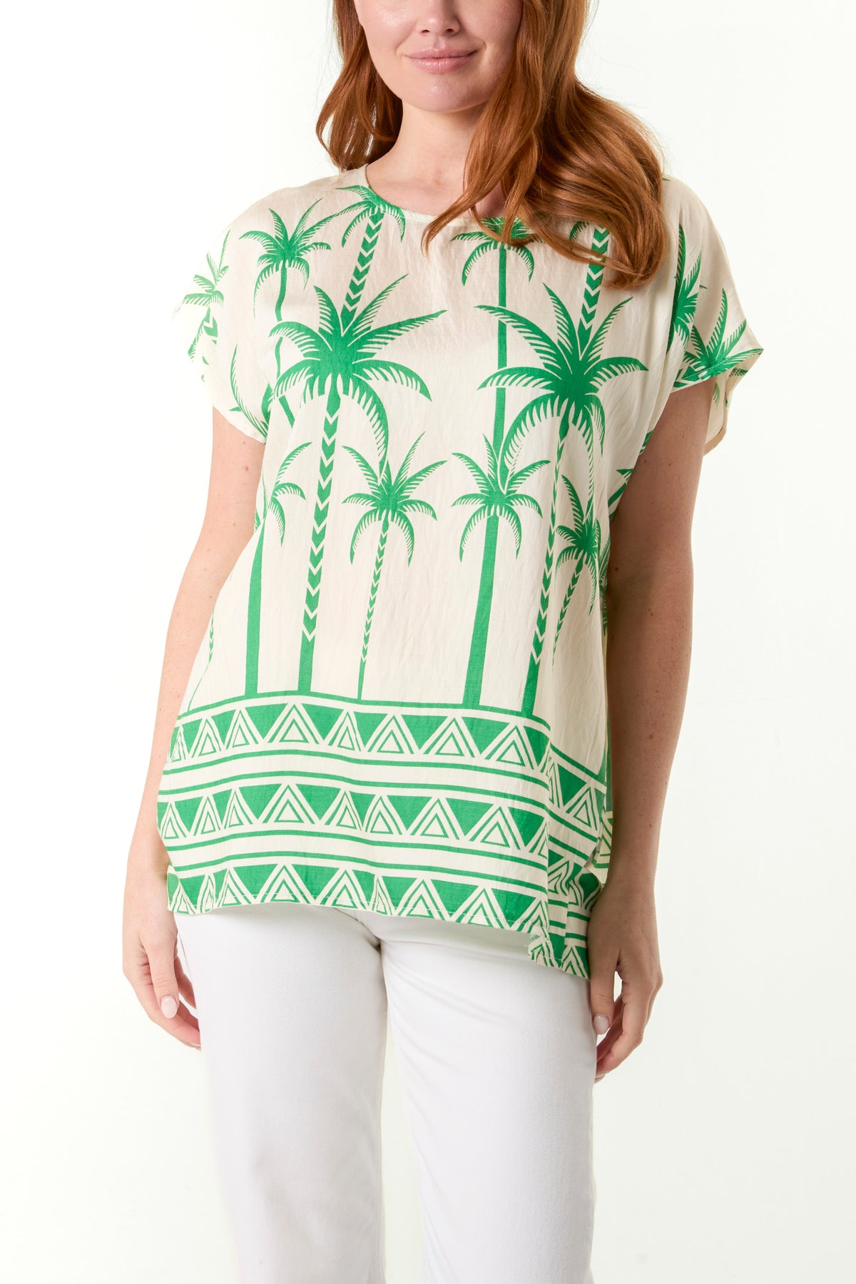 Palm Print Round Neck Top