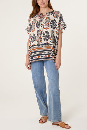 Floral Border Print Top