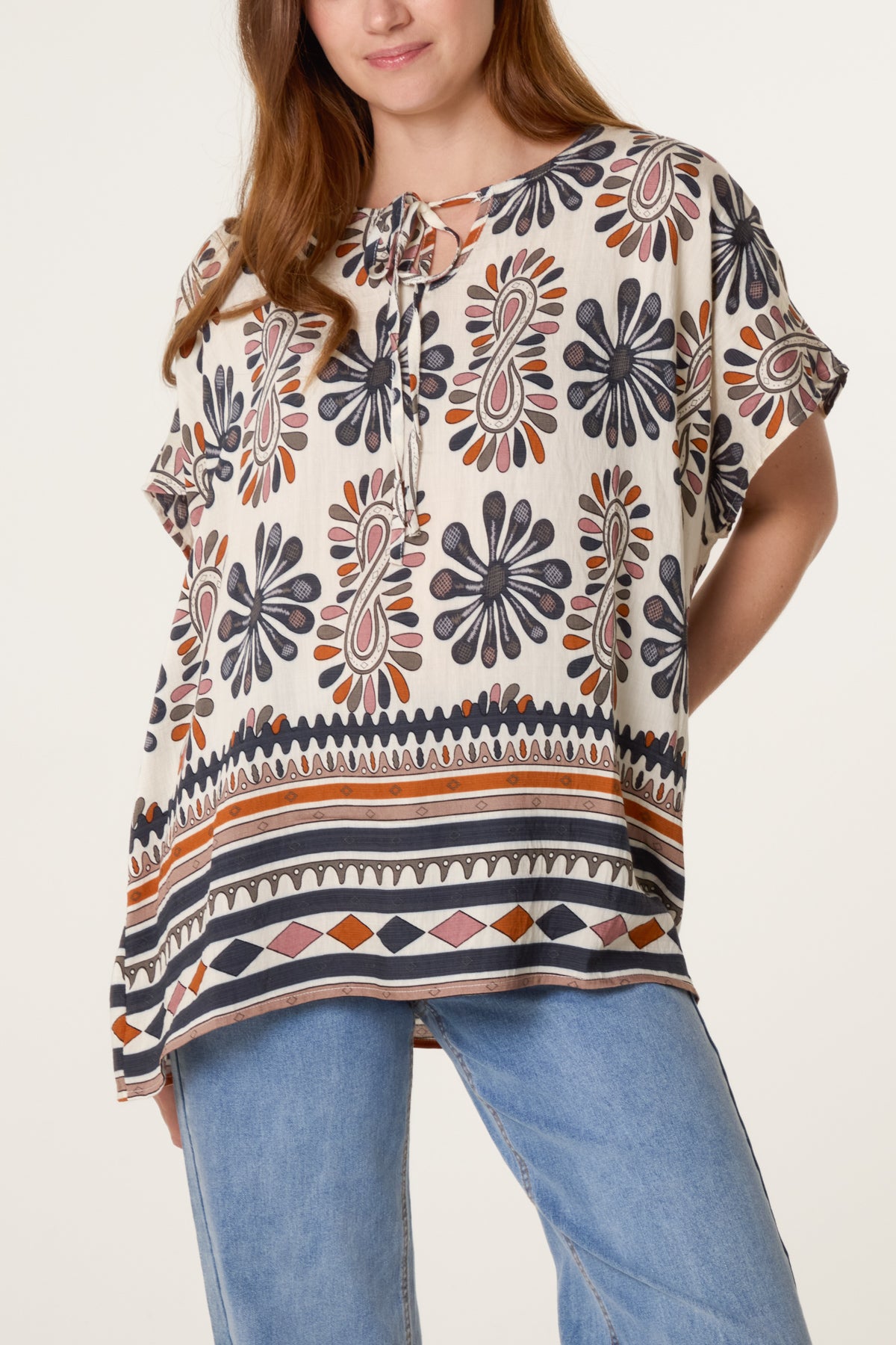 Floral Border Print Top