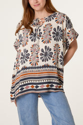 Floral Border Print Top