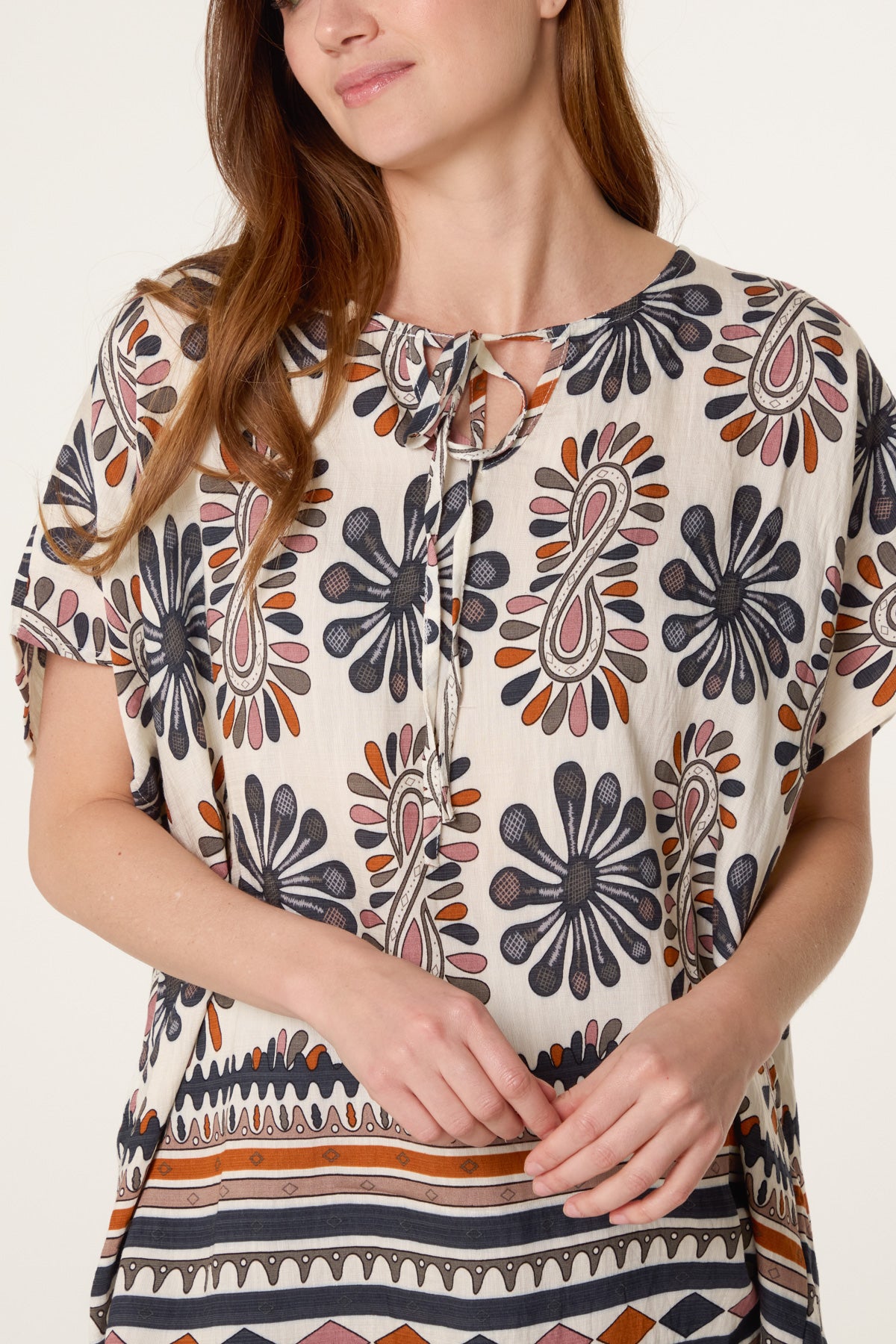 Floral Border Print Top