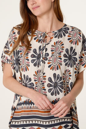 Floral Border Print Top