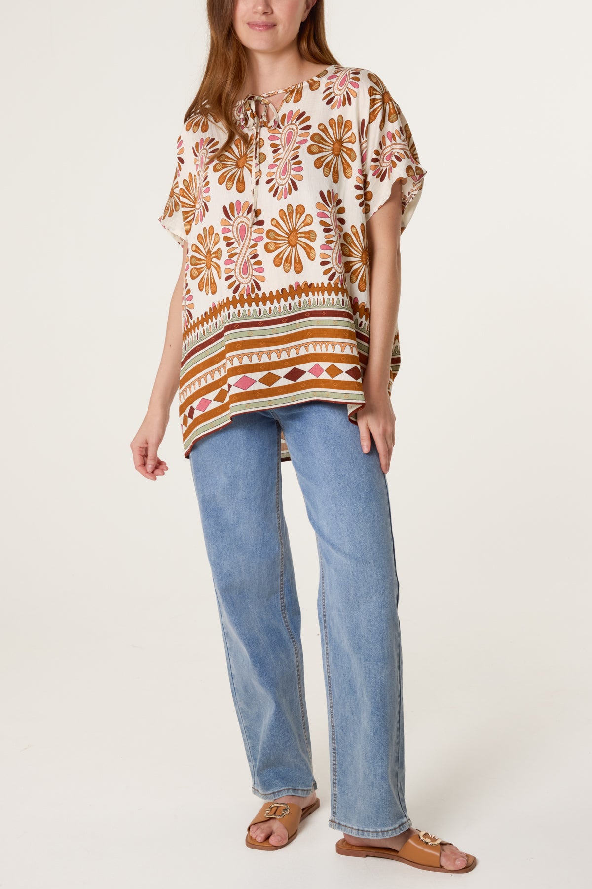 Floral Border Print Top