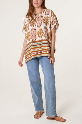 Floral Border Print Top