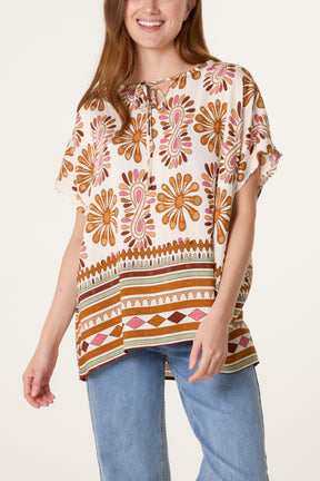 Floral Border Print Top