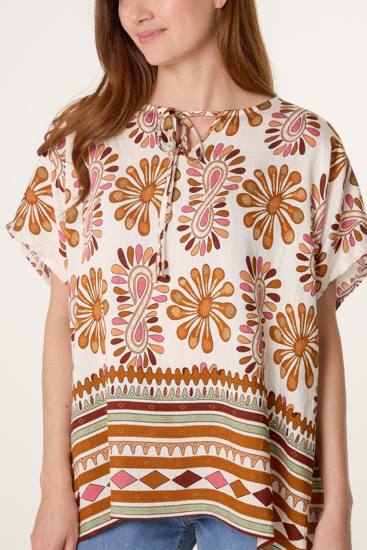 Floral Border Print Top