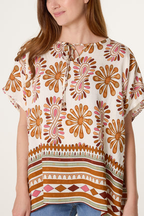 Floral Border Print Top