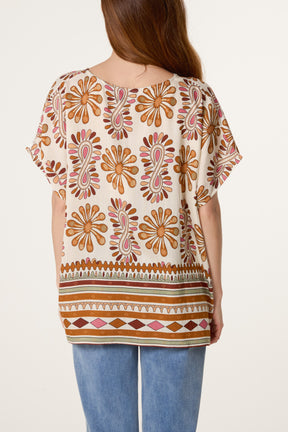 Floral Border Print Top