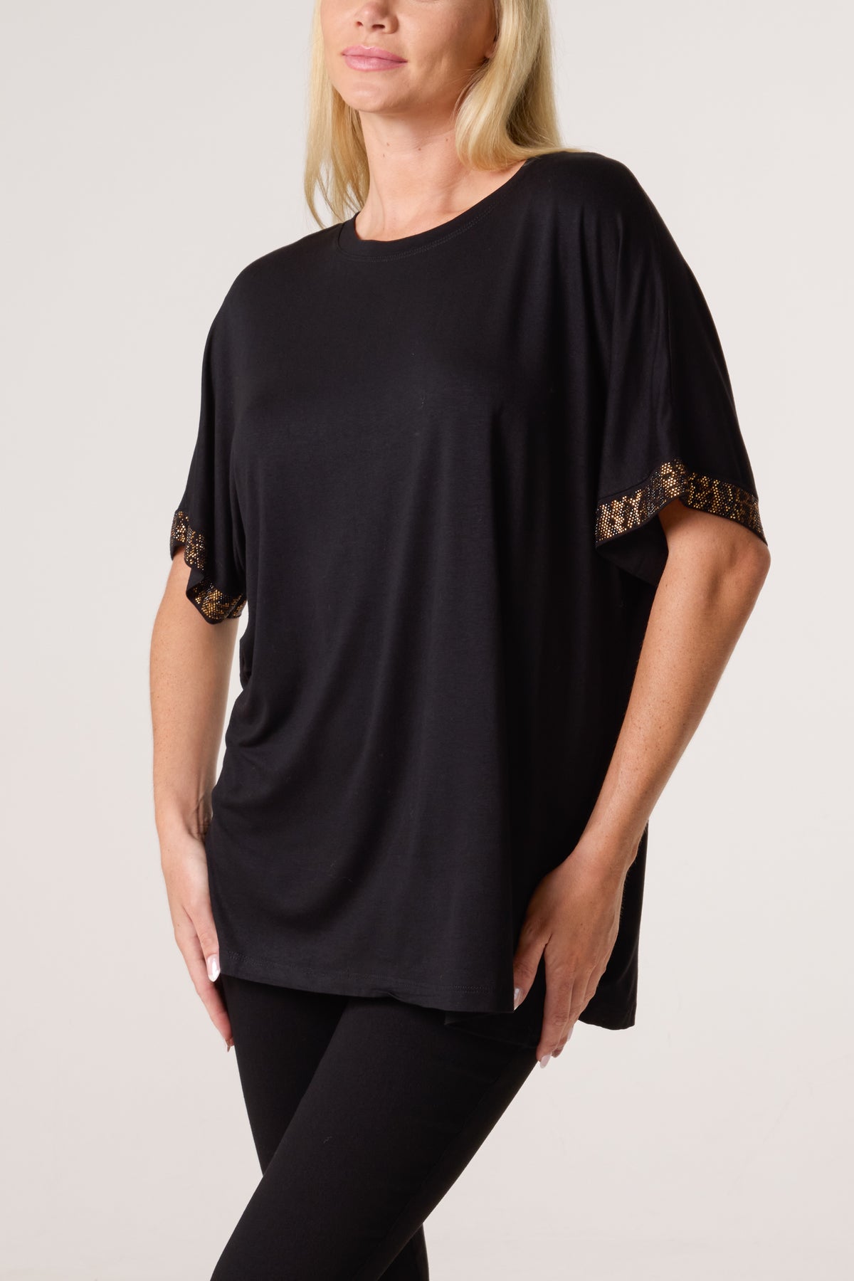 Diamante Leopard Sleeve T-Shirt