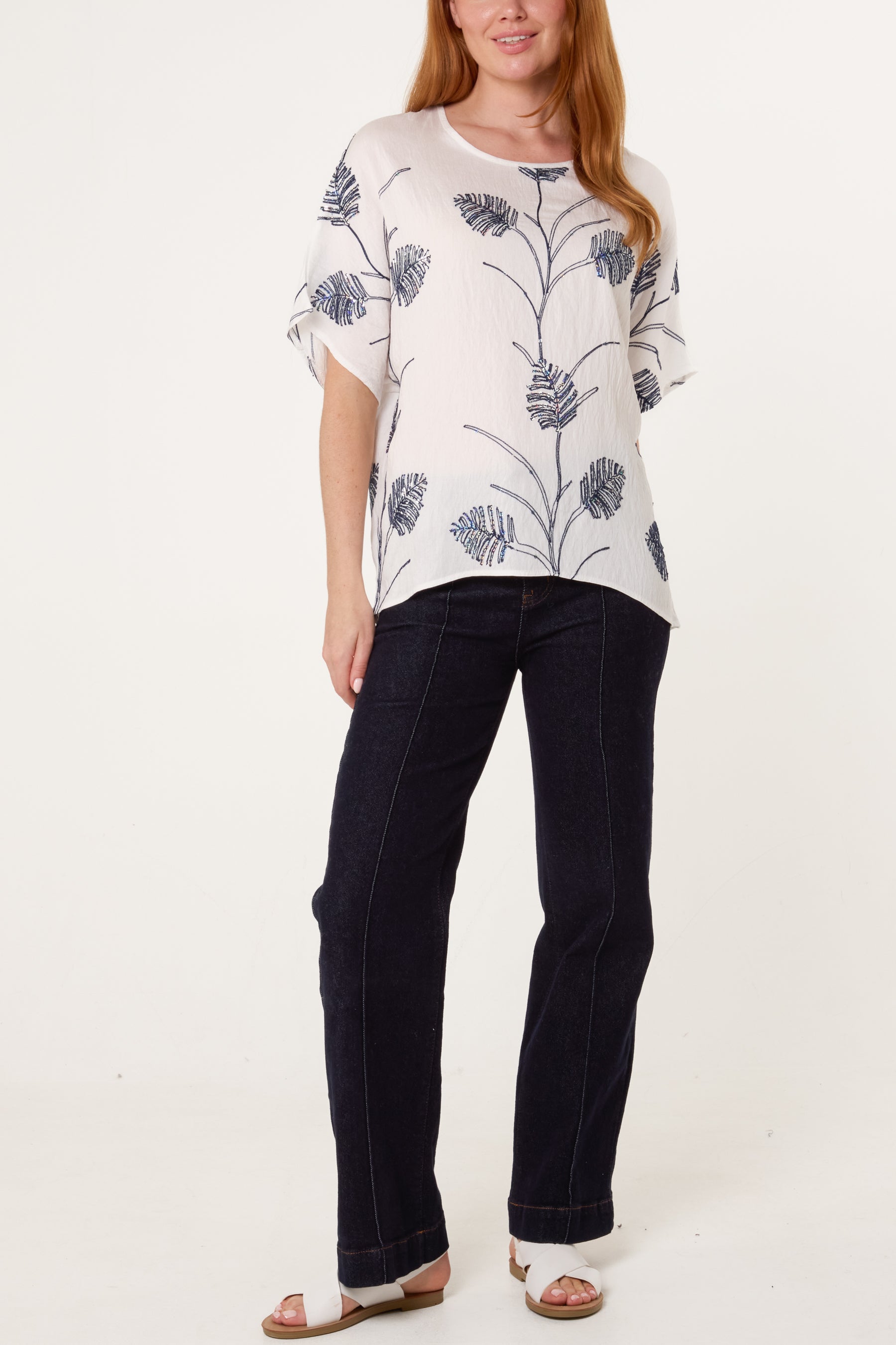 Leaf Sequin Embroidery Top