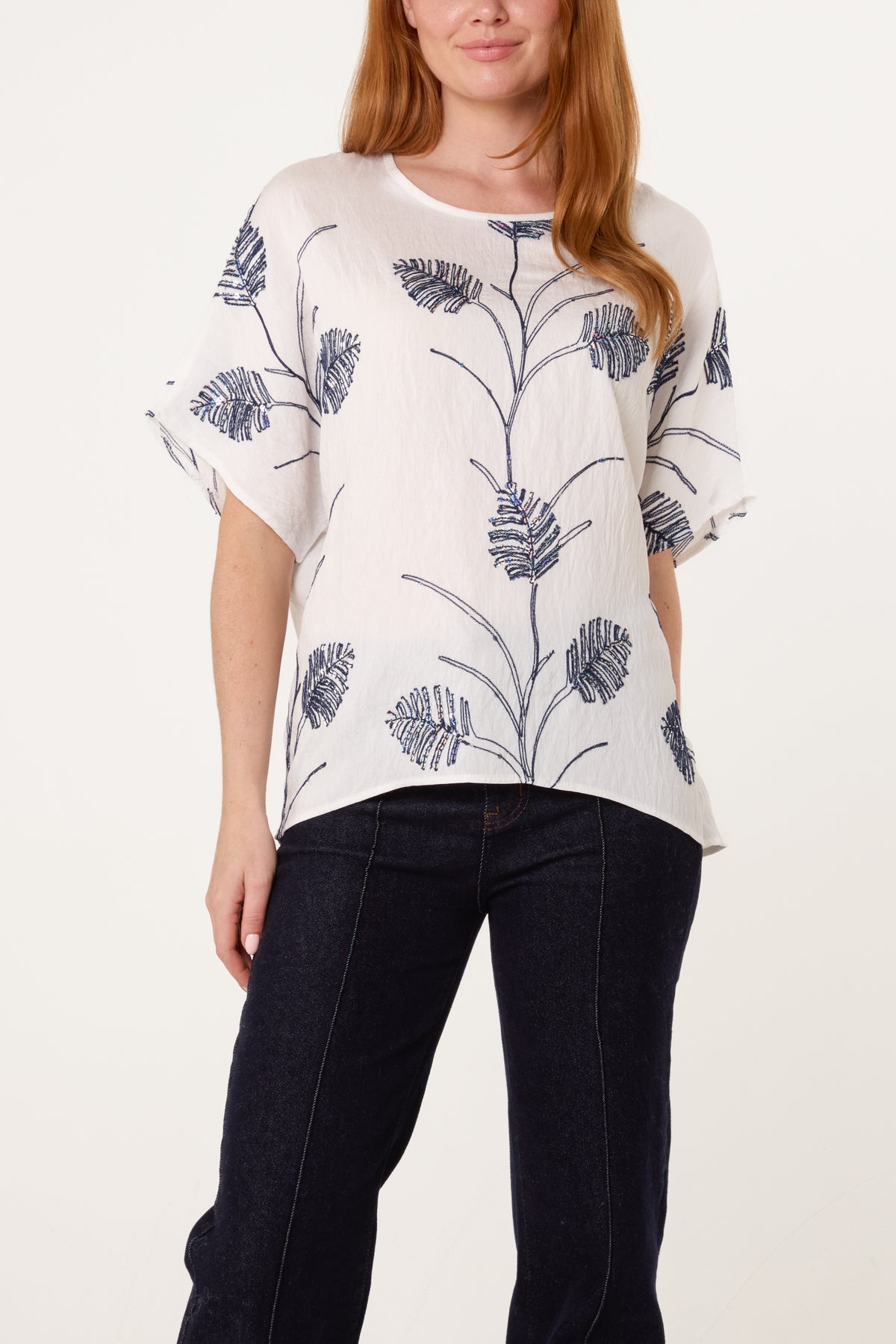 Leaf Sequin Embroidery Top