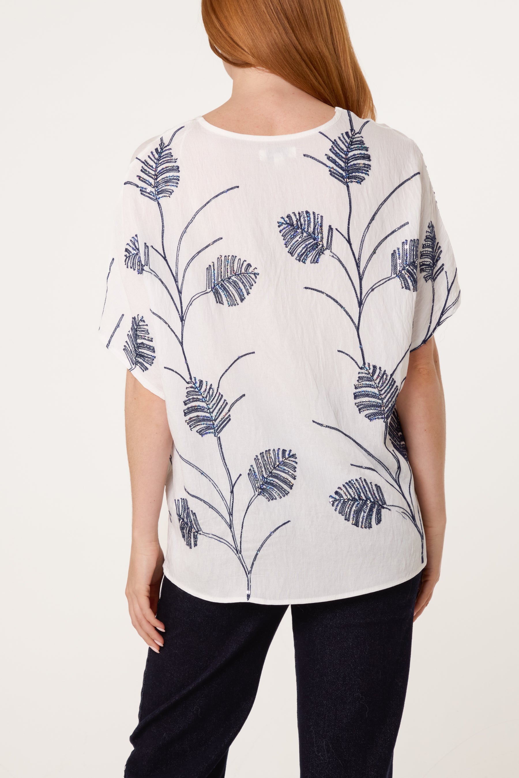 Leaf Sequin Embroidery Top