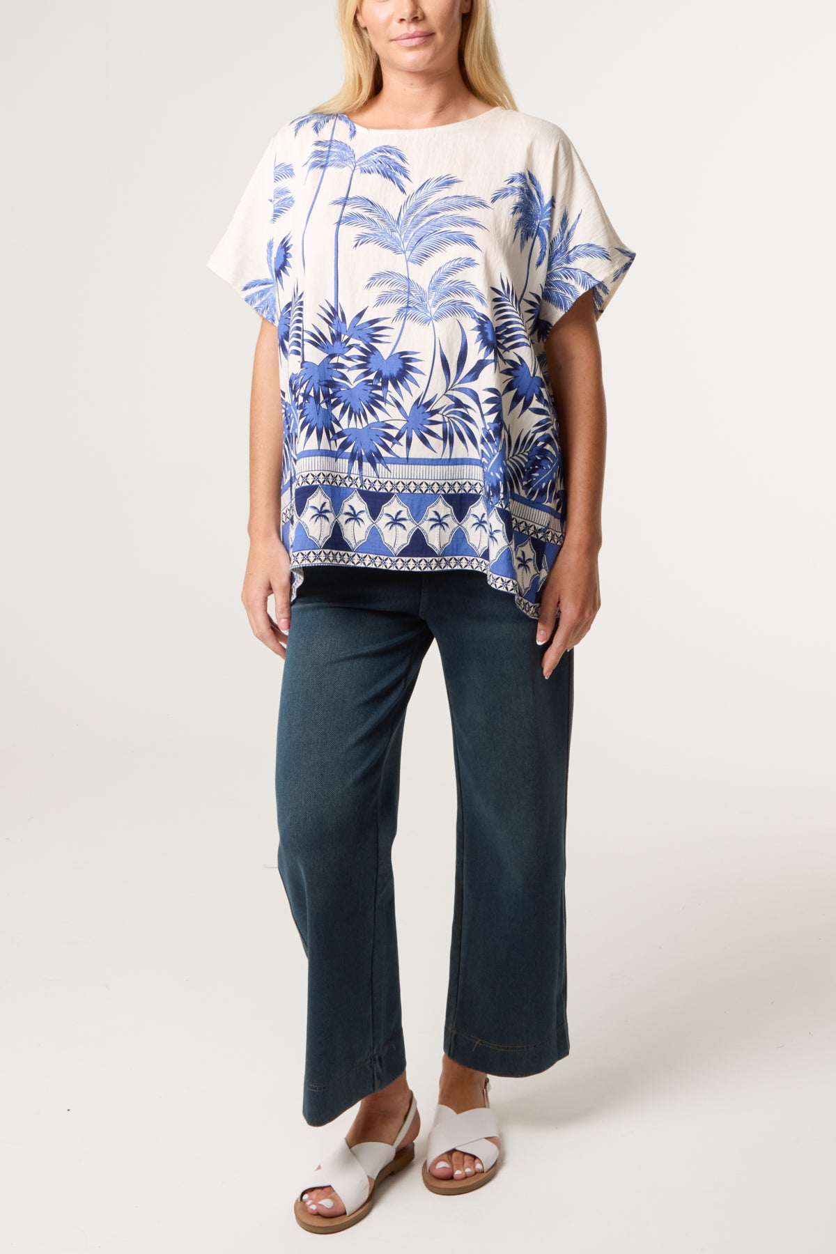 Palm Tree Border Print Top