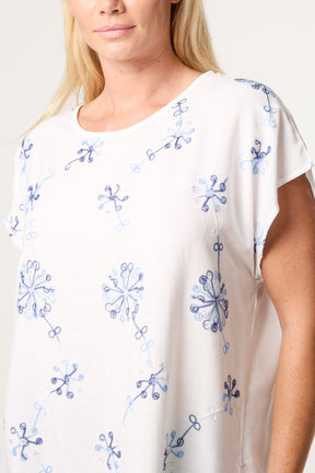 Floral Embroidery Round Neck Top