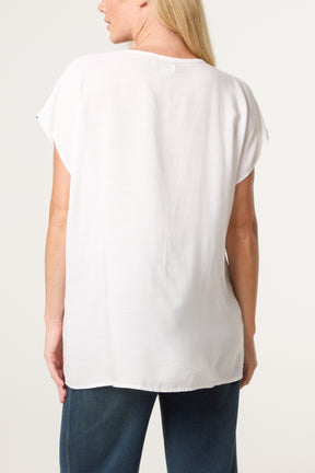 Floral Embroidery Round Neck Top