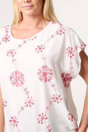 Floral Embroidery Round Neck Top