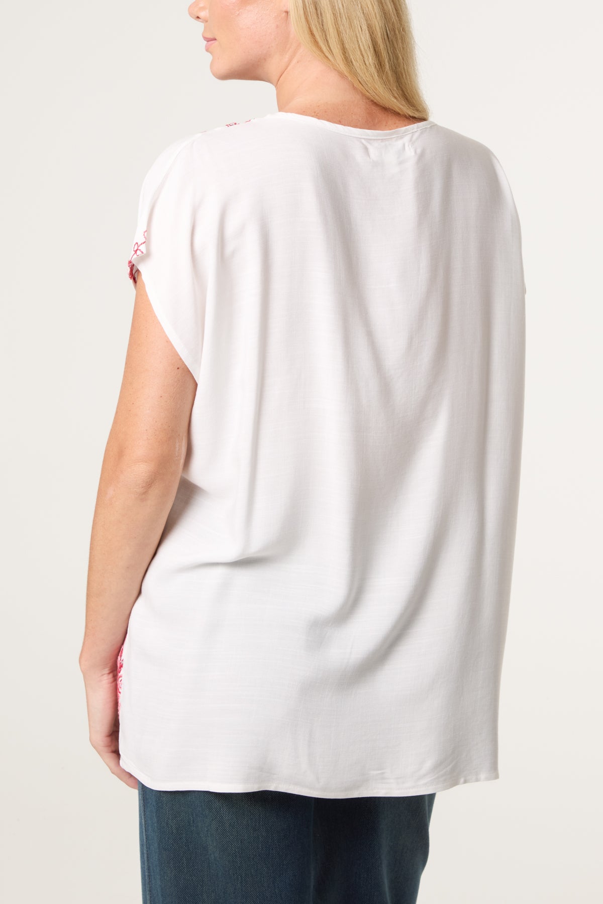 Floral Embroidery Round Neck Top