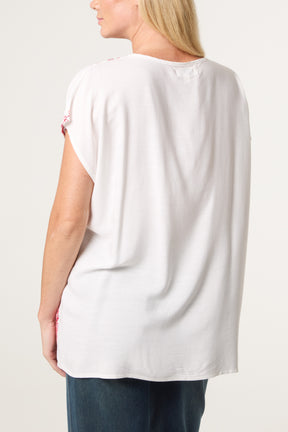 Floral Embroidery Round Neck Top