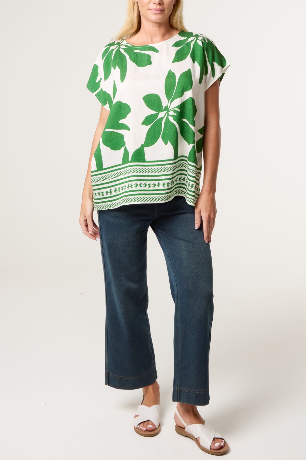 Abstract Leaf & Border Print Top