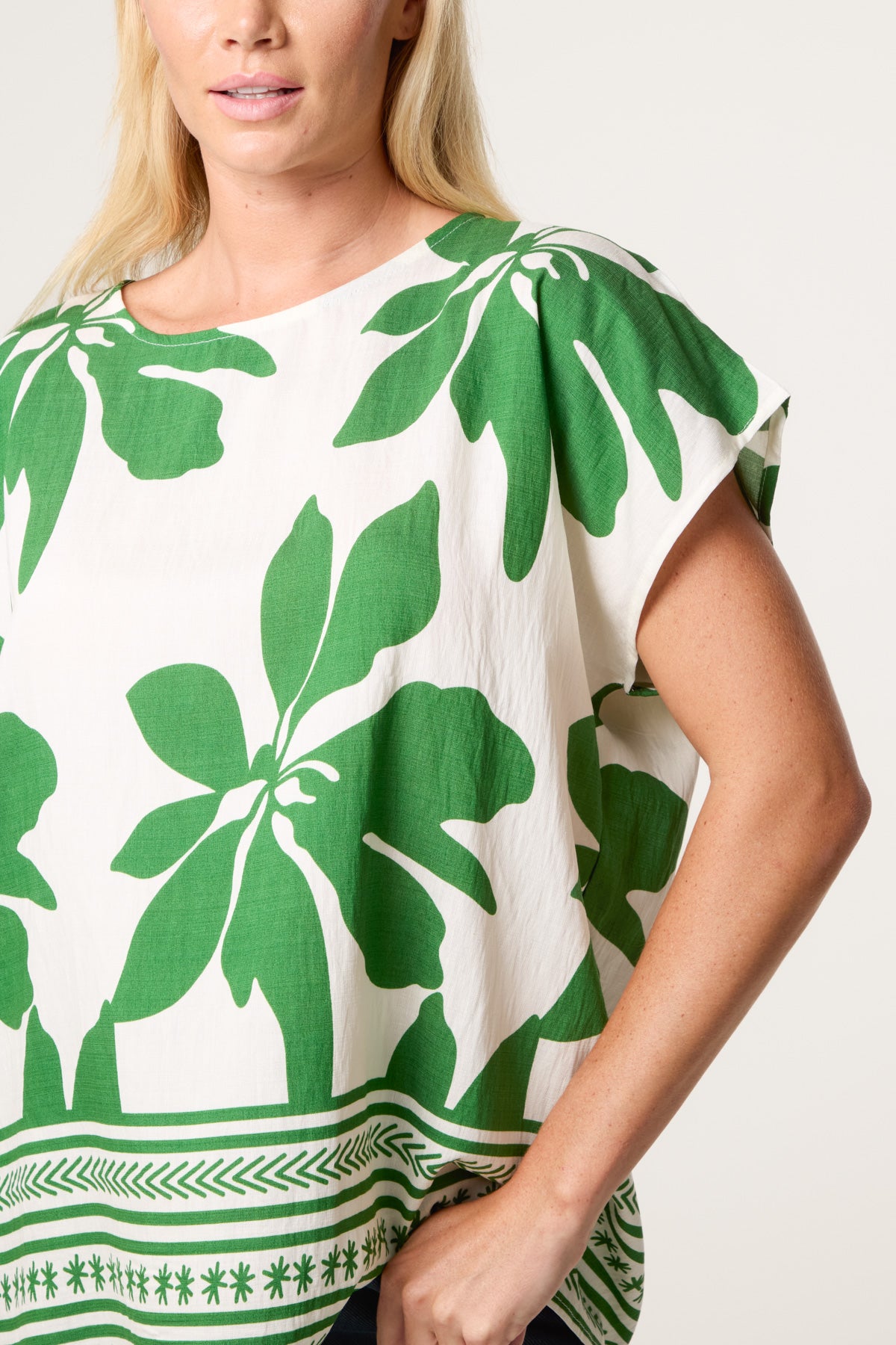 Abstract Leaf & Border Print Top