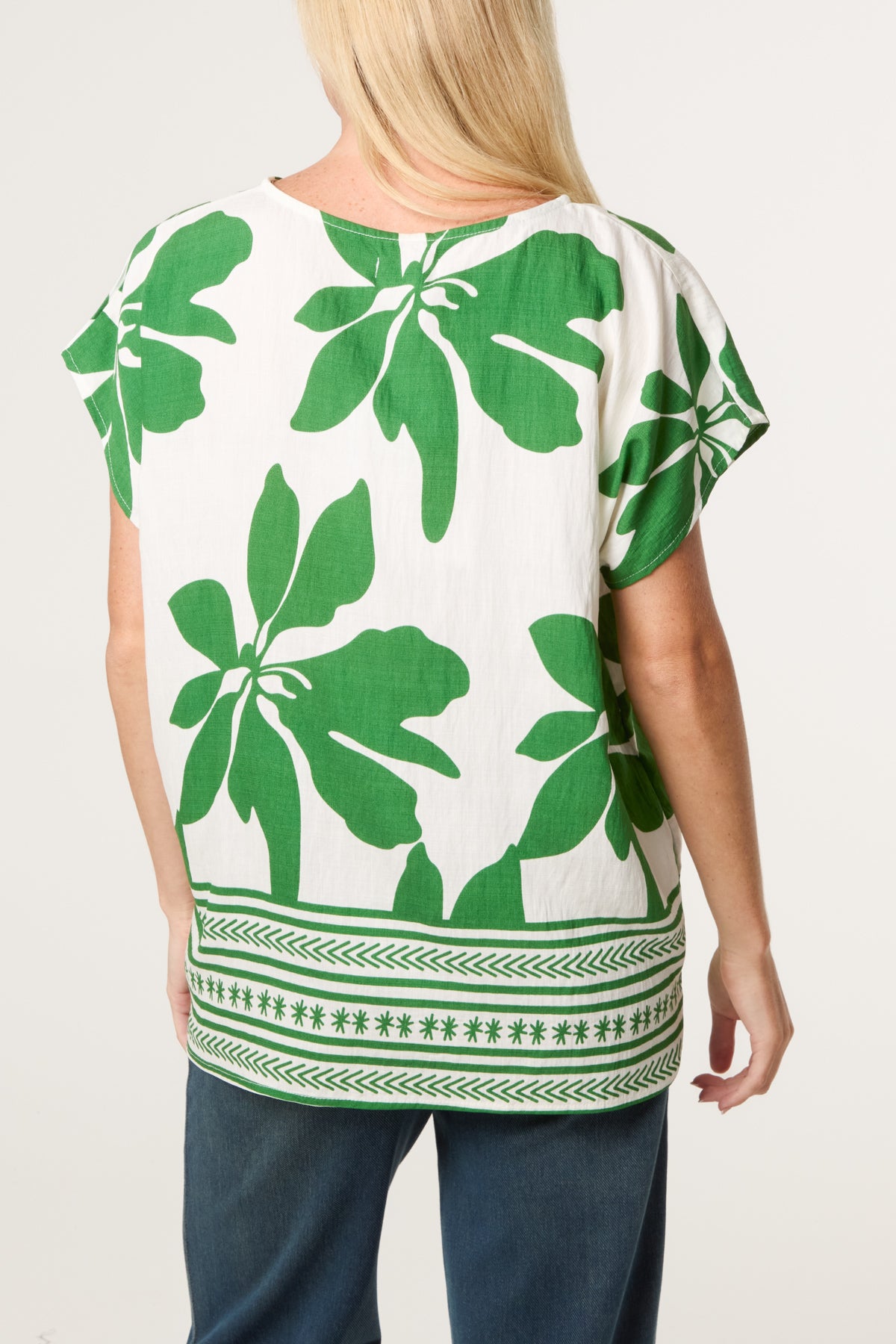 Abstract Leaf & Border Print Top